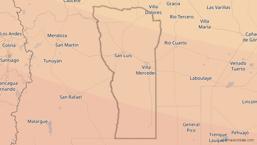 A map of San Luis, Argentinien, showing the path of the 14. Dez 2020 Totale Sonnenfinsternis