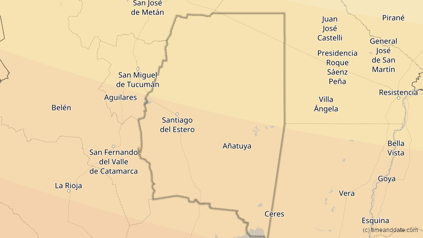 A map of Santiago del Estero, Argentinien, showing the path of the 14. Dez 2020 Totale Sonnenfinsternis