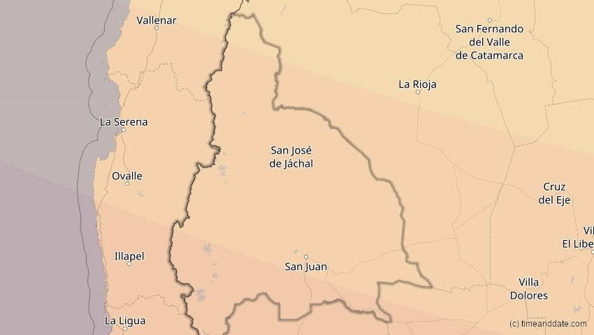 A map of San Juan, Argentinien, showing the path of the 14. Dez 2020 Totale Sonnenfinsternis