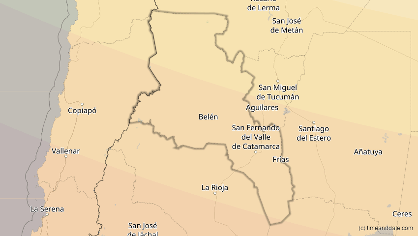 A map of Catamarca, Argentinien, showing the path of the 14. Dez 2020 Totale Sonnenfinsternis