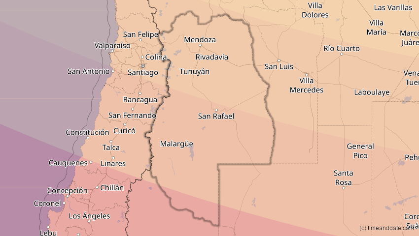 A map of Mendoza, Argentina, showing the path of the Dec 14, 2020 Total Solar Eclipse