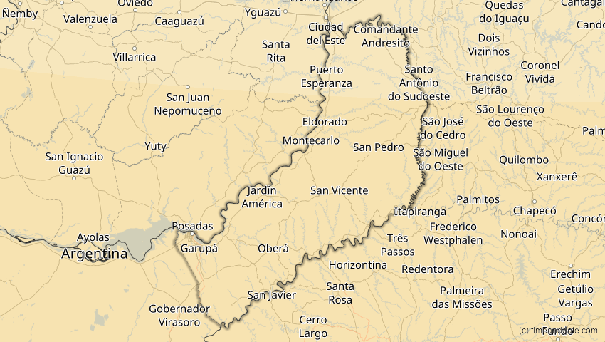 A map of Misiones, Argentinien, showing the path of the 14. Dez 2020 Totale Sonnenfinsternis