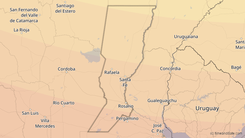 A map of Santa Fe, Argentinien, showing the path of the 14. Dez 2020 Totale Sonnenfinsternis