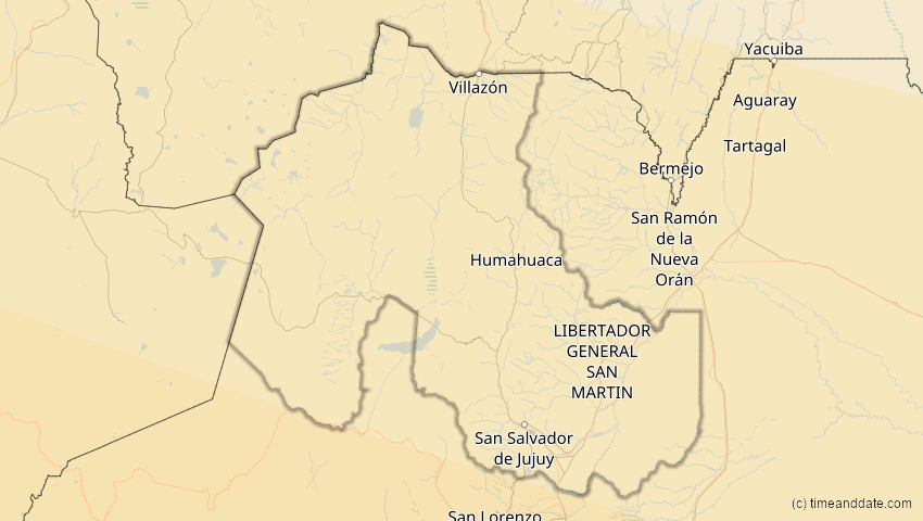 A map of Jujuy, Argentinien, showing the path of the 14. Dez 2020 Totale Sonnenfinsternis