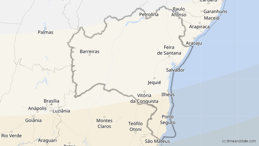 A map of Bahia, Brazil, showing the path of the Dec 14, 2020 Total Solar Eclipse