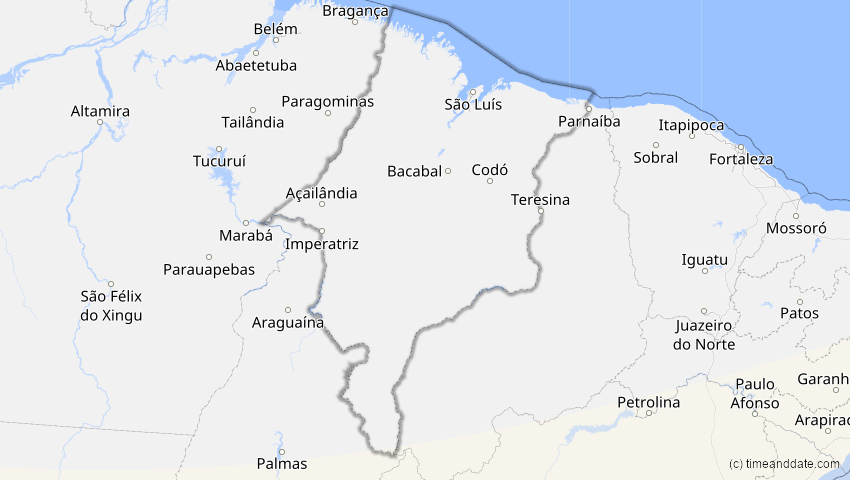 A map of Maranhão, Brazil, showing the path of the Dec 14, 2020 Total Solar Eclipse