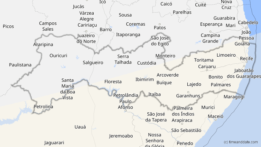 A map of Pernambuco, Brasilien, showing the path of the 14. Dez 2020 Totale Sonnenfinsternis