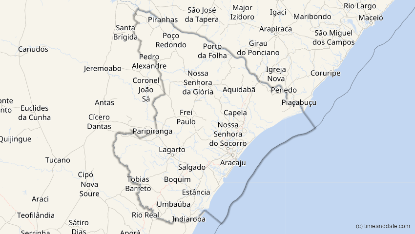 A map of Sergipe, Brazil, showing the path of the Dec 14, 2020 Total Solar Eclipse