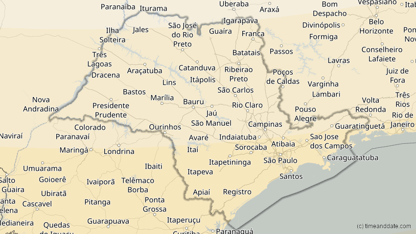 A map of São Paulo, Brazil, showing the path of the Dec 14, 2020 Total Solar Eclipse