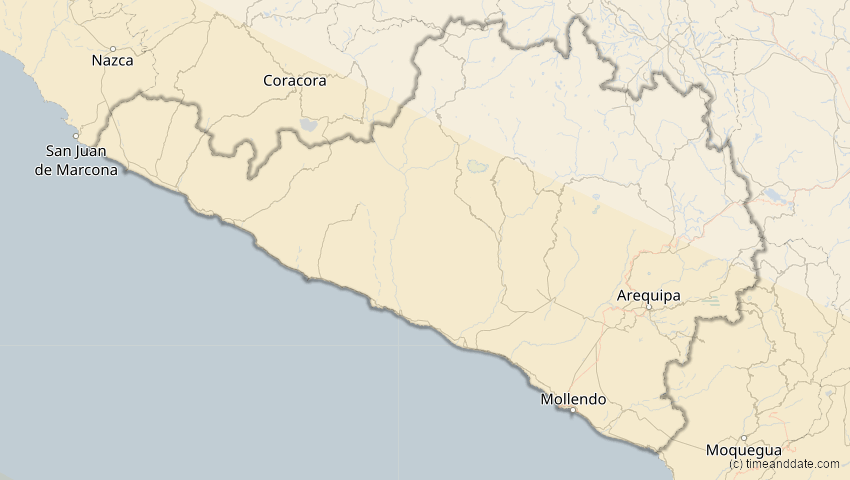 A map of Arequipa, Peru, showing the path of the 14. Dez 2020 Totale Sonnenfinsternis