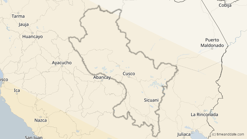 A map of Cusco, Peru, showing the path of the 14. Dez 2020 Totale Sonnenfinsternis