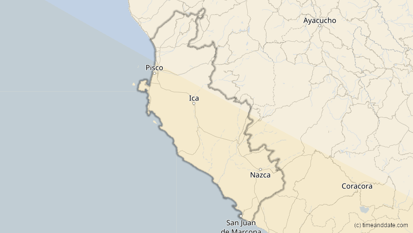 A map of Ica, Peru, showing the path of the 14. Dez 2020 Totale Sonnenfinsternis