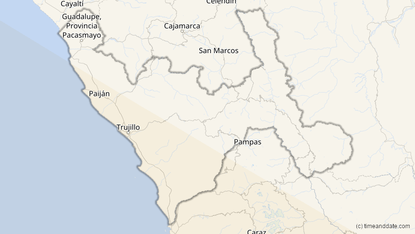 A map of La Libertad, Peru, showing the path of the Dec 14, 2020 Total Solar Eclipse