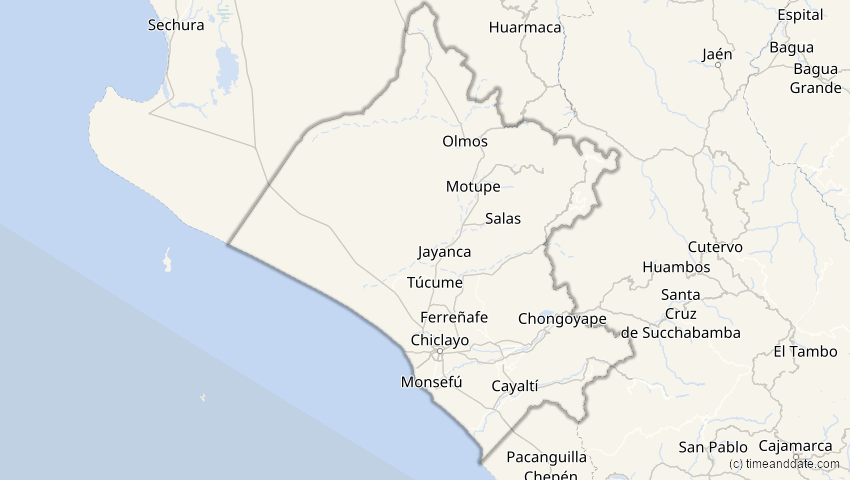 A map of Lambayeque, Peru, showing the path of the Dec 14, 2020 Total Solar Eclipse