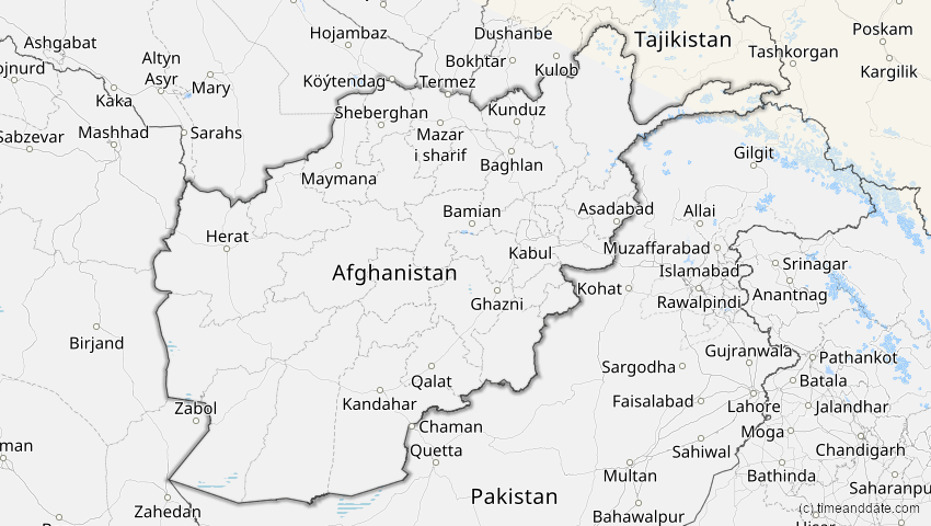 A map of Afghanistan, showing the path of the Jun 10, 2021 Annular Solar Eclipse