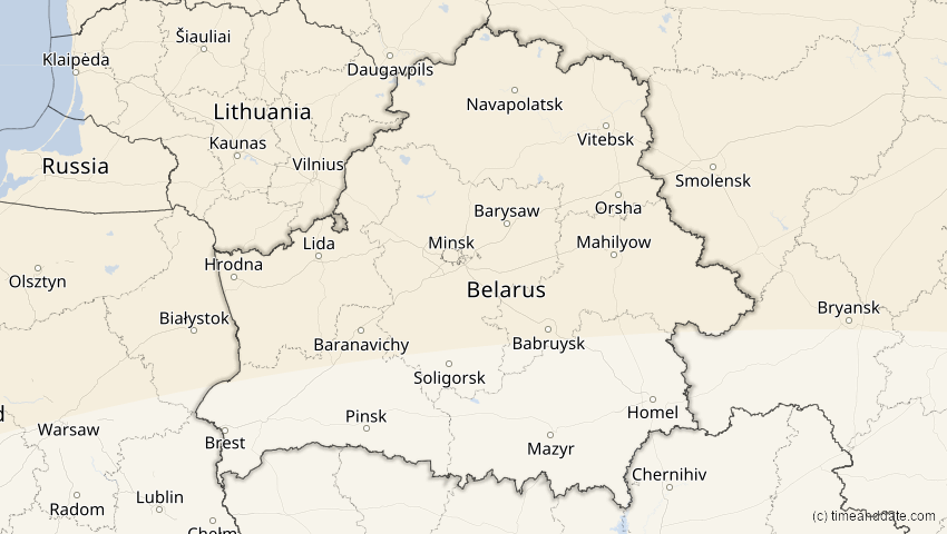 A map of Belarus, showing the path of the Jun 10, 2021 Annular Solar Eclipse