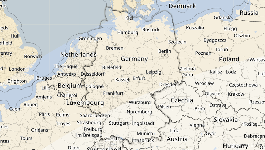 A map of Germany, showing the path of the Jun 10, 2021 Annular Solar Eclipse