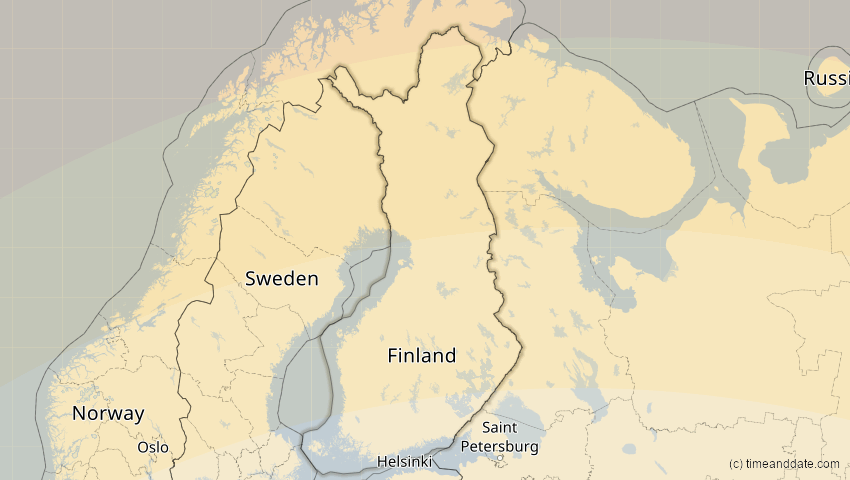 A map of Finland, showing the path of the Jun 10, 2021 Annular Solar Eclipse