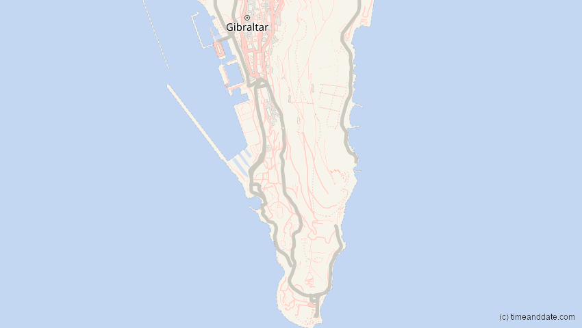 A map of Gibraltar, showing the path of the Jun 10, 2021 Annular Solar Eclipse