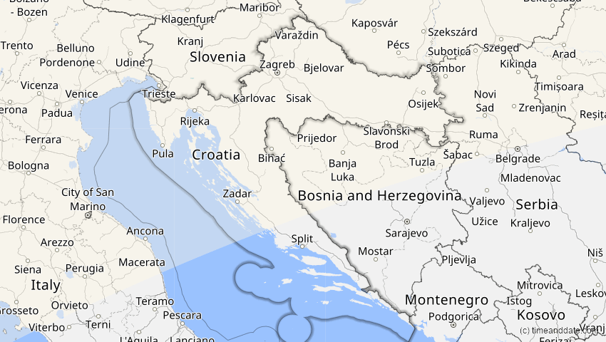 A map of Croatia, showing the path of the Jun 10, 2021 Annular Solar Eclipse