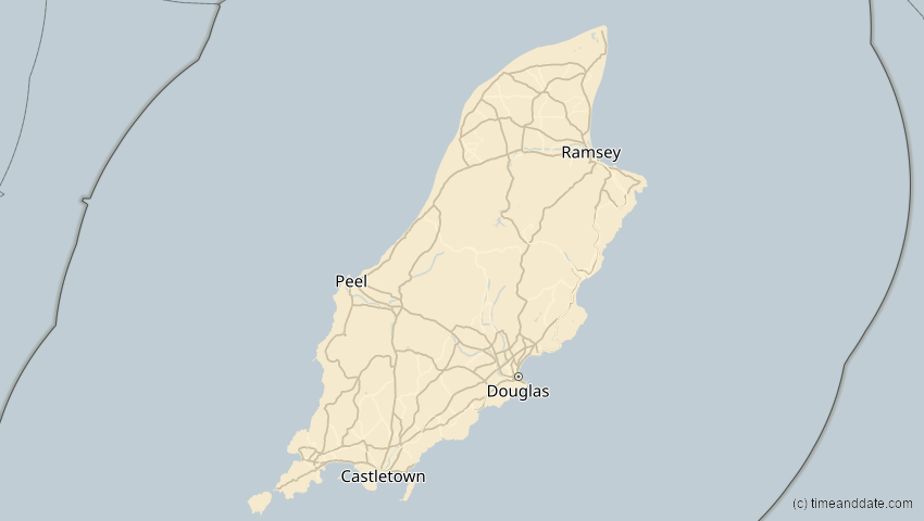 A map of Isle of Man, showing the path of the 10. Jun 2021 Ringförmige Sonnenfinsternis