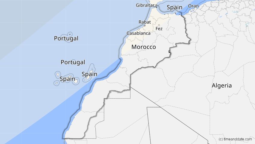 A map of Morocco, showing the path of the Jun 10, 2021 Annular Solar Eclipse