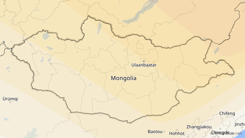 A map of Mongolia, showing the path of the Jun 10, 2021 Annular Solar Eclipse
