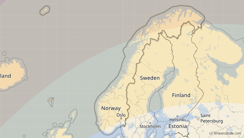 A map of Norway, showing the path of the Jun 10, 2021 Annular Solar Eclipse