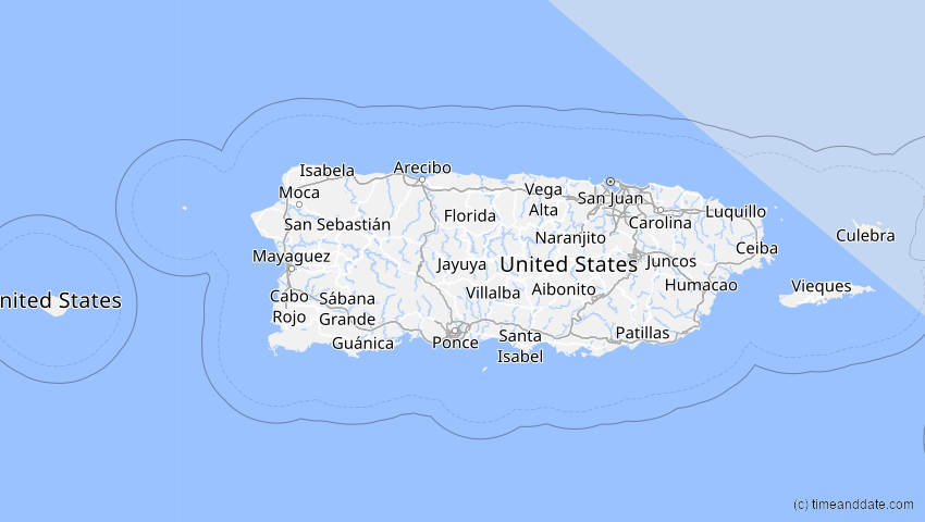 A map of Puerto Rico, showing the path of the 10. Jun 2021 Ringförmige Sonnenfinsternis