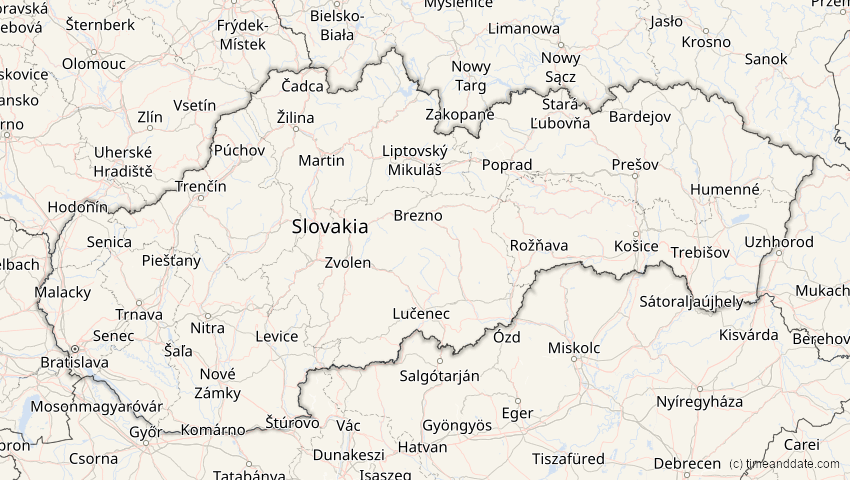 A map of Slovakia, showing the path of the Jun 10, 2021 Annular Solar Eclipse