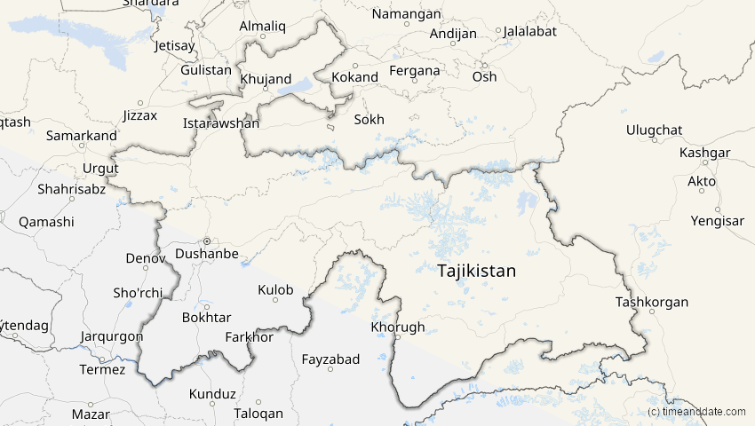 A map of Tajikistan, showing the path of the Jun 10, 2021 Annular Solar Eclipse