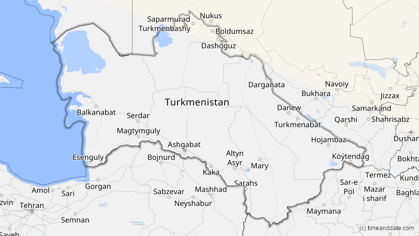 A map of Turkmenistan, showing the path of the Jun 10, 2021 Annular Solar Eclipse
