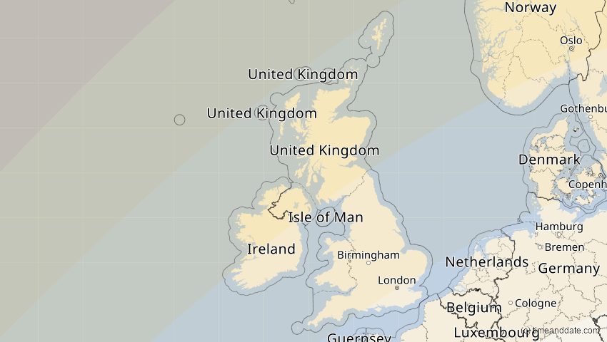 A map of United Kingdom, showing the path of the Jun 10, 2021 Annular Solar Eclipse