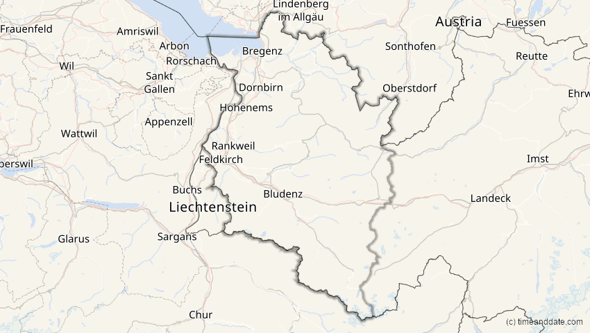 A map of Vorarlberg, Österreich, showing the path of the 10. Jun 2021 Ringförmige Sonnenfinsternis