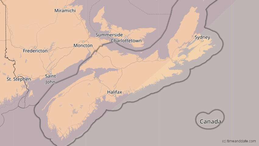 A map of Nova Scotia, Kanada, showing the path of the 10. Jun 2021 Ringförmige Sonnenfinsternis