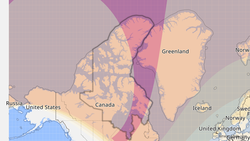 A map of Nunavut, Canada, showing the path of the Jun 10, 2021 Annular Solar Eclipse