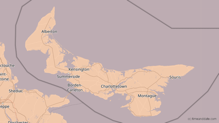 A map of Prince Edward Island, Canada, showing the path of the Jun 10, 2021 Annular Solar Eclipse