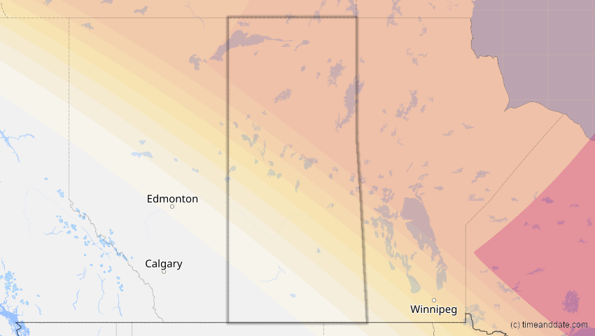 A map of Saskatchewan, Canada, showing the path of the Jun 10, 2021 Annular Solar Eclipse