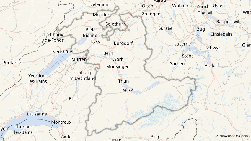 A map of Bern, Schweiz, showing the path of the 10. Jun 2021 Ringförmige Sonnenfinsternis