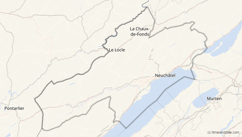A map of Neuchâtel, Switzerland, showing the path of the Jun 10, 2021 Annular Solar Eclipse
