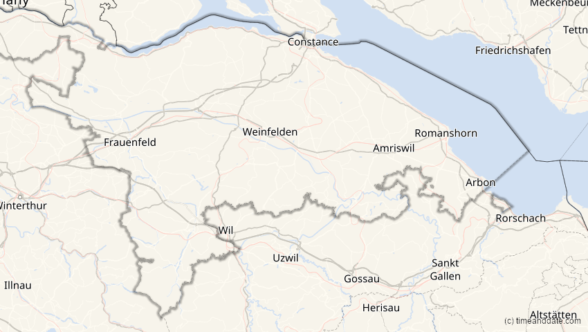 A map of Thurgau, Switzerland, showing the path of the Jun 10, 2021 Annular Solar Eclipse