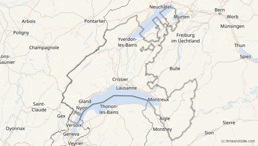 A map of Vaud, Switzerland, showing the path of the Jun 10, 2021 Annular Solar Eclipse