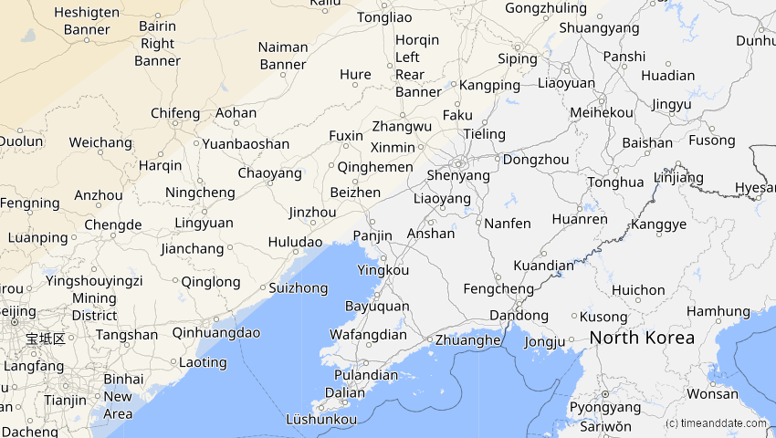 A map of Liaoning, China, showing the path of the Jun 10, 2021 Annular Solar Eclipse
