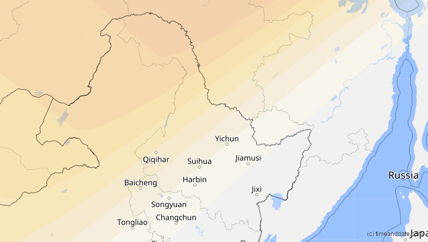 A map of Heilongjiang, China, showing the path of the Jun 10, 2021 Annular Solar Eclipse