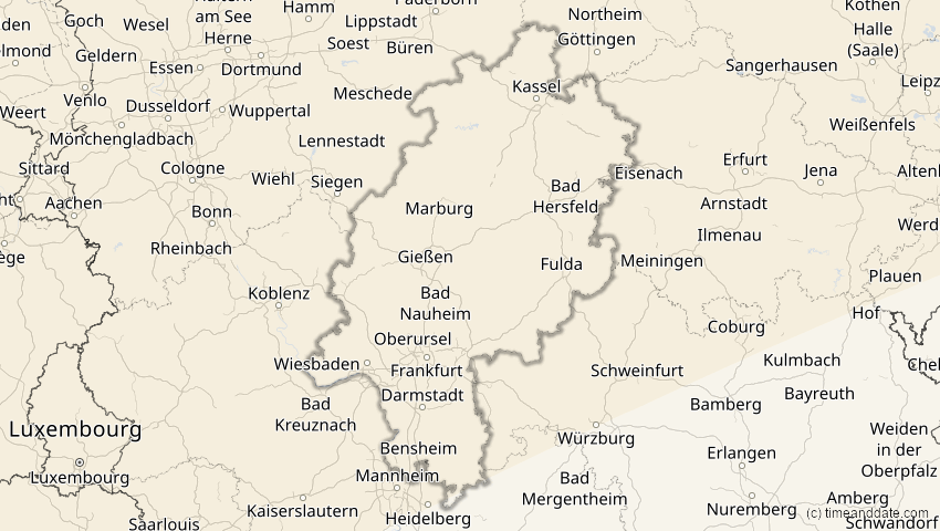 A map of Hessen, Deutschland, showing the path of the 10. Jun 2021 Ringförmige Sonnenfinsternis