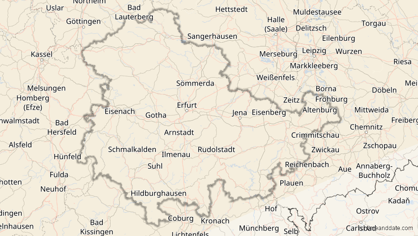 A map of Thüringen, Deutschland, showing the path of the 10. Jun 2021 Ringförmige Sonnenfinsternis