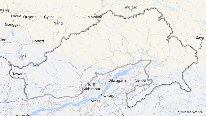 A map of Arunachal Pradesh, Indien, showing the path of the 10. Jun 2021 Ringförmige Sonnenfinsternis