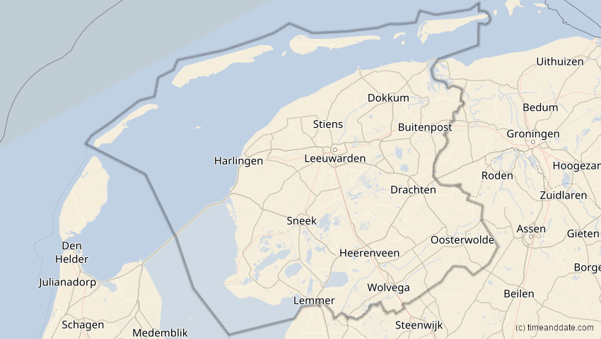 A map of Friesland, Niederlande, showing the path of the 10. Jun 2021 Ringförmige Sonnenfinsternis