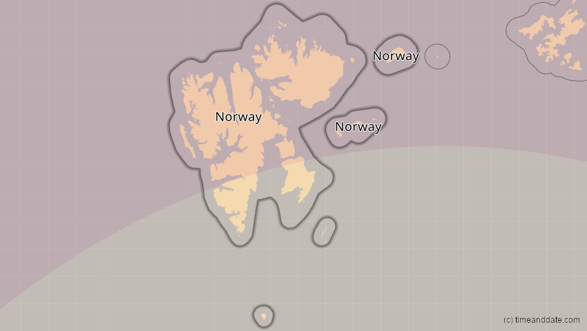 A map of Svalbard, Norway, showing the path of the Jun 10, 2021 Annular Solar Eclipse