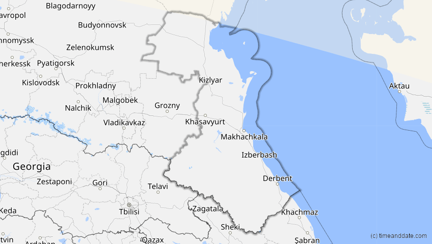 A map of Dagestan, Russia, showing the path of the Jun 10, 2021 Annular Solar Eclipse